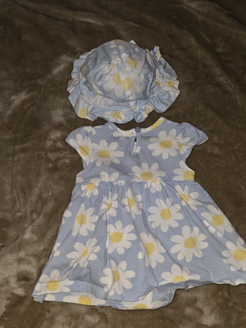Baby Girls' Blue Daisy Print Dress with Matching Hat